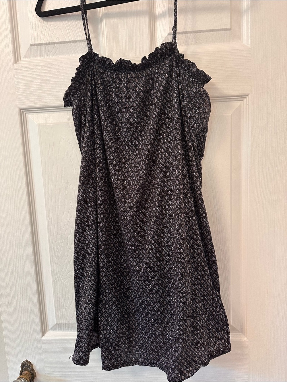 H&M Black Geometric Ruffle-Trim Mini Dress